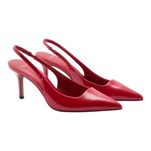 Mango Women's Patent Leather Effect Stiletto Heel Slingback Pumps Red Size 6 1/2